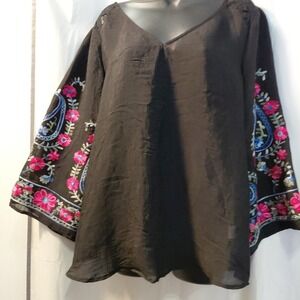 Fig and Flower Anthropologie Top Women   Floral  Embroided Lace Sheer Flowy